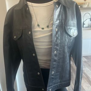 Maxima by Wilson blue grey leather jacket